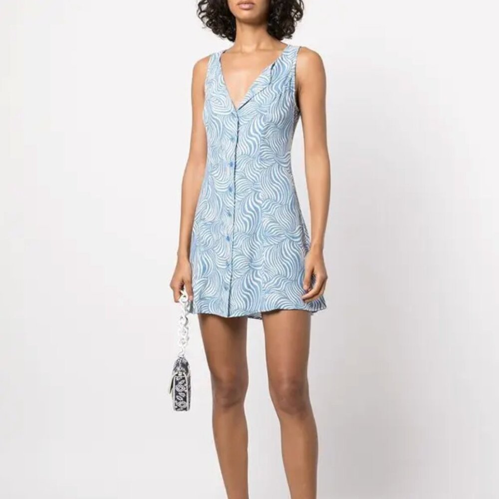 Reformation Rilynn Dress Blue and White | Size 8